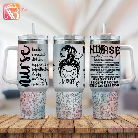 Discover Amare Box Teacher 40oz Tumbler, Nurse Tour RN Life Affirmations Doodle
