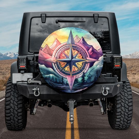 Discover Dynamic Wilderness Guide Vibrant Compass with Mountain Landscape Spare Tire Cover,