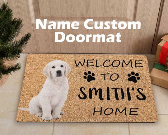 Discover Custom Door Mat with Dog Picture, Last Name Doormat, Porch Decor, Dog Lover