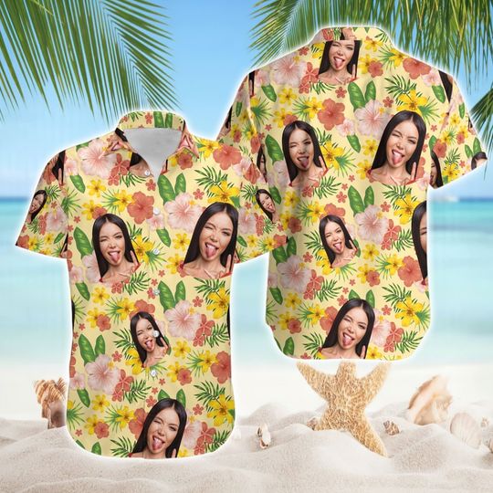 Discover Custom Face Hawaiian Shirt With Photo, Personalized Print Beach Shirts