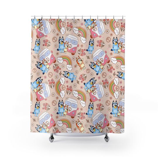 Discover Boho Blue and Bingo Heeler Rainbow Shower Curtain
