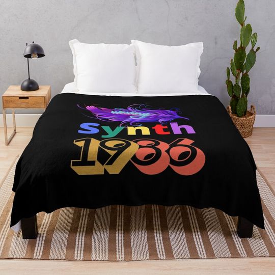 Discover Waving Synth 1986, 80s Synthwave Art Design Throw Blanket
