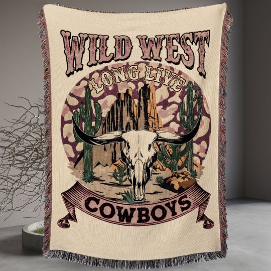 Discover Wild West Cowboy Woven Blanket Western Home Decor Tapestry Modern Design Ranch Home Gift
