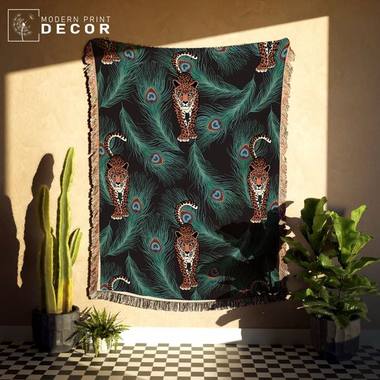 Discover Leopard Woven Throw Blanket Boho Decor Gift Anniversary Mother's Day Weddin