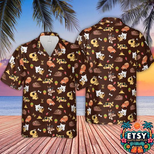 Discover Pattern PKM Hawaiian Shirt, Pattern Cubone Button Up Shirt, PKM Hawaiian Shirt