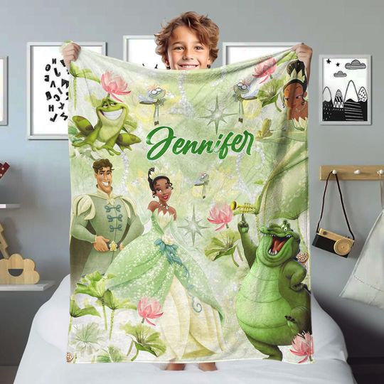 Discover Personalized Watercolor Princess and Frog Fleece Blanket, Baby Blanket, Princess Birthday Girl Gift