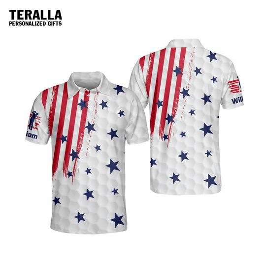 Discover Custom Name American Flag Dry Background Pattern Golf Shirt
