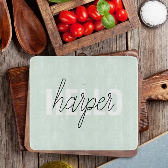 Discover Modern Pastel Mint Hello And You Name Cutting Board