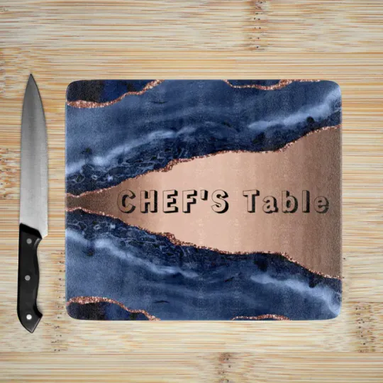 Discover Blue agate marble rose gold chefs table cutting board