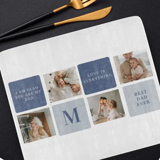 Discover Modern Collage Photo & Blue Happy Fathers Day Gift Cutting Board