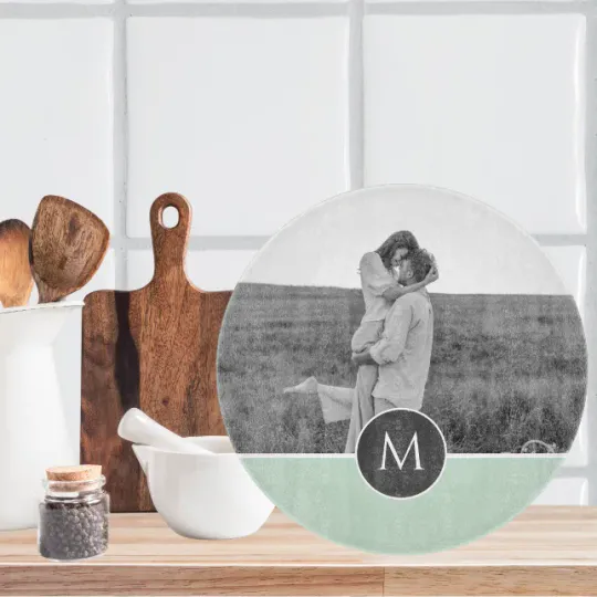 Discover Minimalist Pastel Mint Personalized Name & Photo Cutting Board