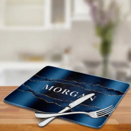 Discover Navy blue agate marble name cutting board