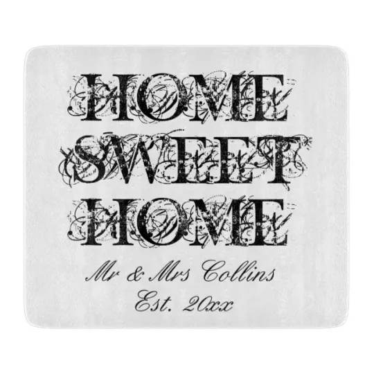 Discover Home Sweet Home personalized glass cutting board