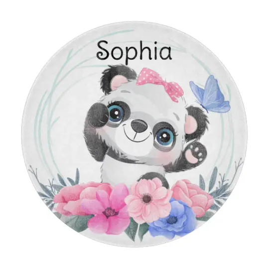 Discover Cute Baby Panda Flower Wreath Custom Name       Cutting Board