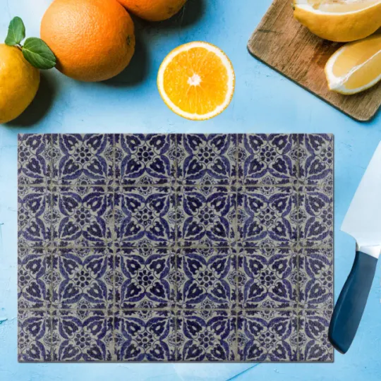 Discover Rustic Italian Tiles Azulejo Blue White Geometric Cutting Board