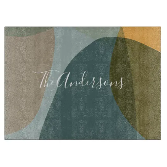 Discover Contemporary Abstract Art in Teal Personalized  Cutting Board