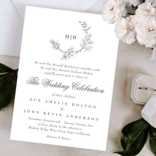 Discover Classic Floral Wreath Monogram Wedding Invitation