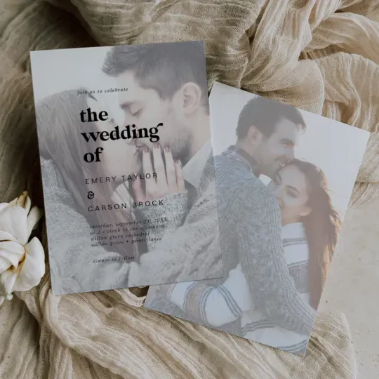 Discover Modern Black Typography | Faded Photo Wedding Invitation