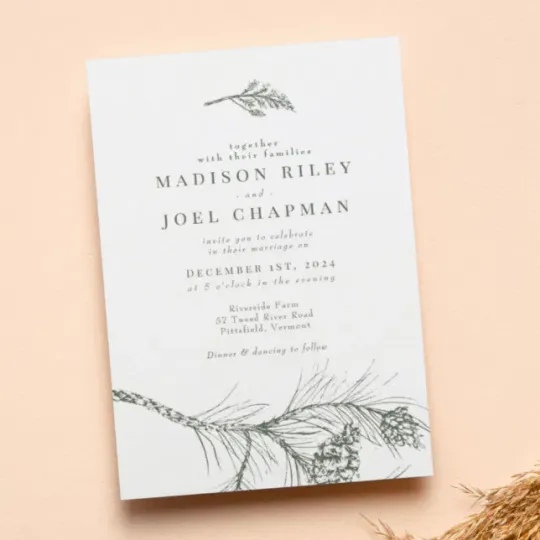 Discover Rustic Green Pine Branch Wedding Invitation
