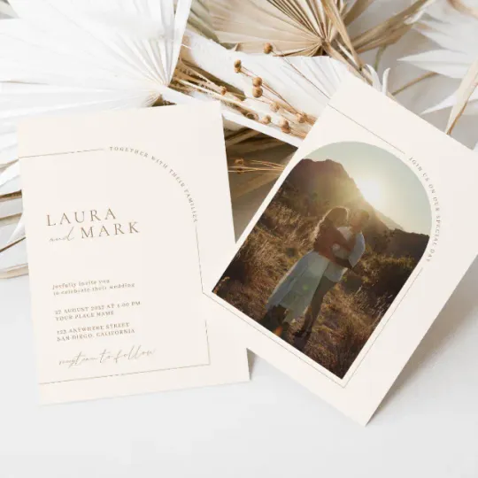 Discover Modern Minimalist  Boho Arch Photo Wedding Invitation
