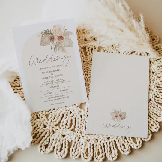 Discover Boho Arch Floral Pampas Grass Floral Wedding Invitation