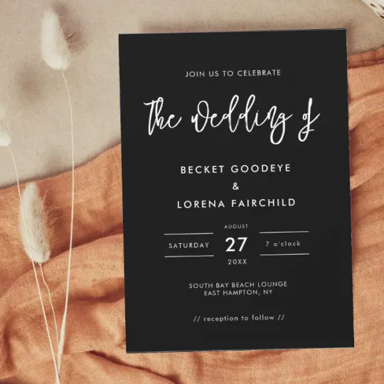 Discover Contemporary modern black wedding invitation