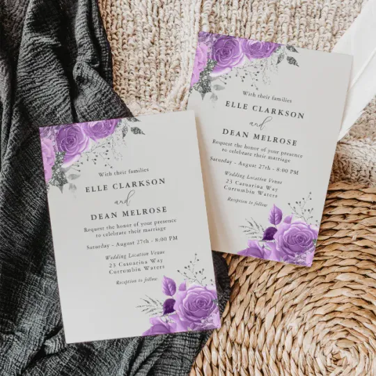 Discover Lavender Purple & Silver Floral Elegant Wedding Invitation