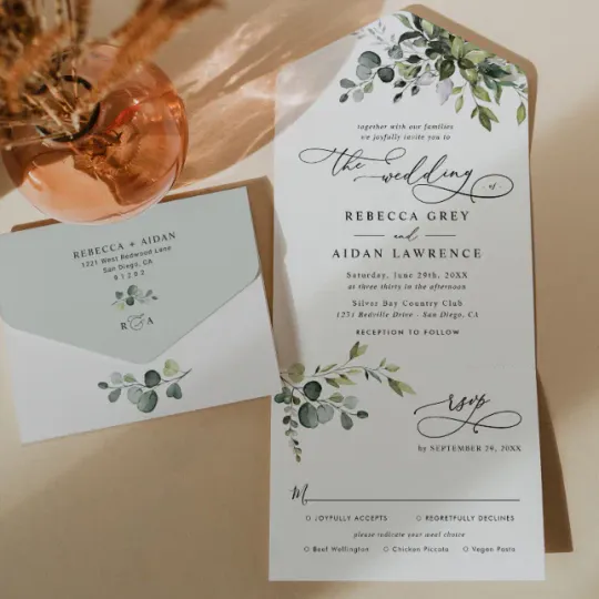 Discover Rustic Eucalyptus Leaves Greenery Wedding All In One Invitation