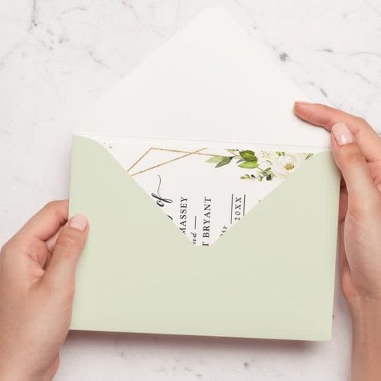 Discover Greenery White Floral Gold Geometric Wedding Invitation