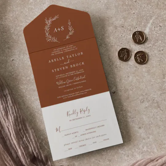 Discover Minimal Leaf | Terracotta Wedding All In One Invitation