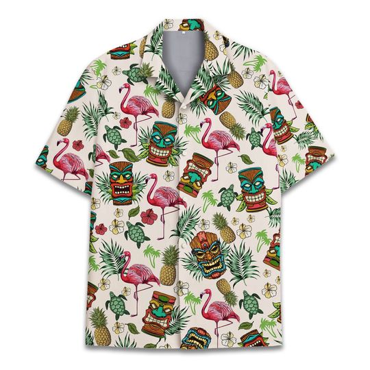 Discover Tropical Tiki And Flamingo Hawaiian Shirts, Tropical Summer Beach Aloha Hawaiian Shirts