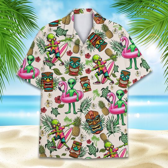 Discover Tropical Alien And Tiki Hawaiian Shirt