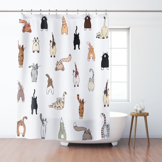 Discover Cat Butts Shower Curtain - Funny Butt Bathroom Curtain - Kitten Butt Gifts - Cat Owner Gift