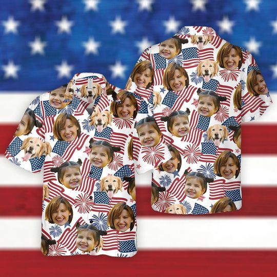 Discover 4th of July Hawaiian Shirt, Personalized Face Photo USA Shirt