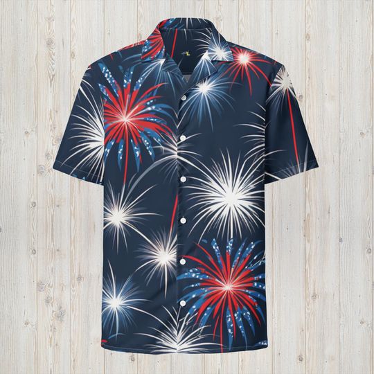 Discover American Patriotic Fireworks Hawaiian Shirt