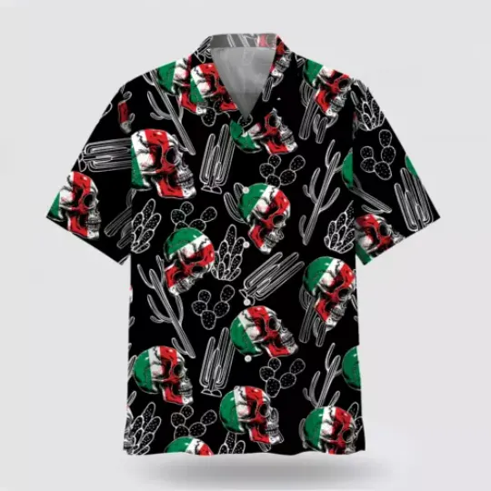 Discover Mexico Flag And Skull Hawaiian Shirt