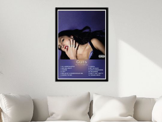 Discover Olivia Rodrigo Guts album cover, Wall art, Bedroom Poster, Music artwork
