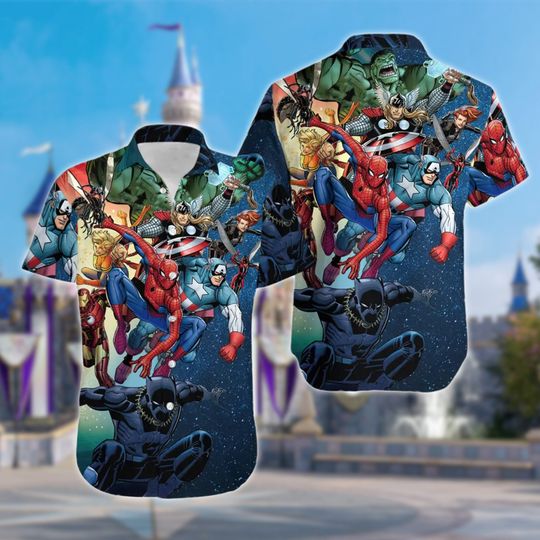 Discover Superhero Team Button-Down Hawaiian Shirt