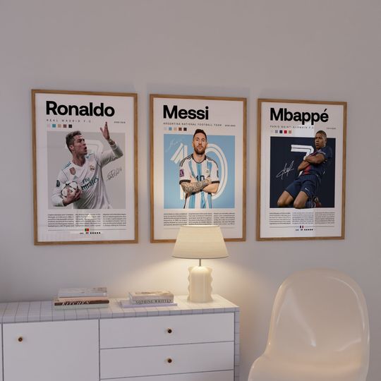 Discover Mbappe Ronaldo Messi Poster Bundler, Soccer Art Print, Football Poster, Mid-Century Modern