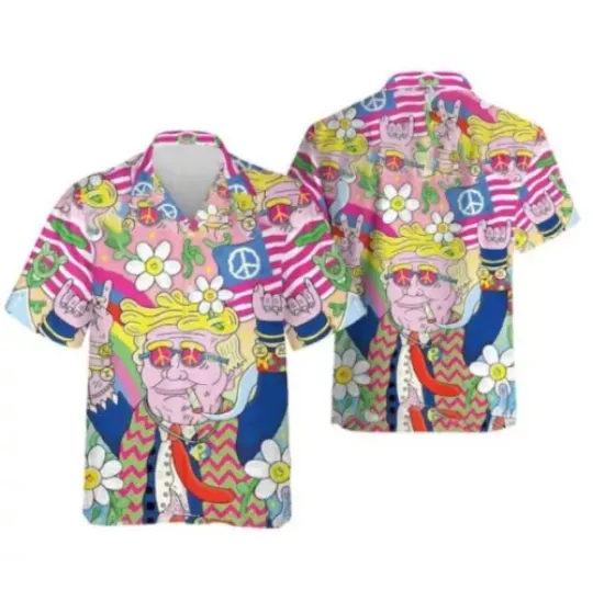 Discover Funny Hippie Trump Meme Hawaiian Shirt, Summer Gift For Family And Friends