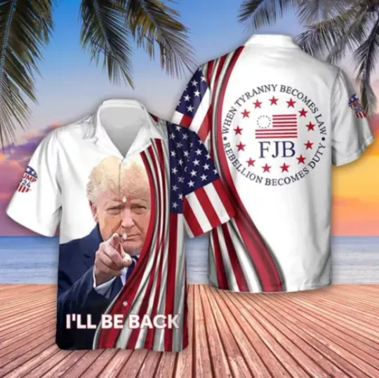 Discover Trump 2024 I'Ll Be Back Hawaiian Shirt, Fjb Let'S Go Brandon Usa Flag Trump 2024