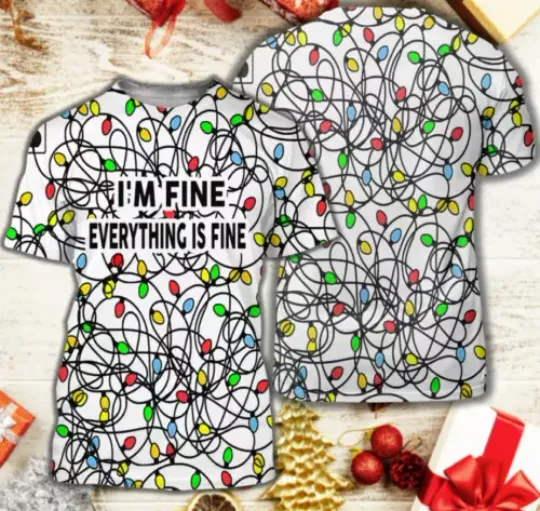 Discover I'M Fine Everything Is Fine 3D Shirt, Christmas Shirt, Christmas Lights Shirt