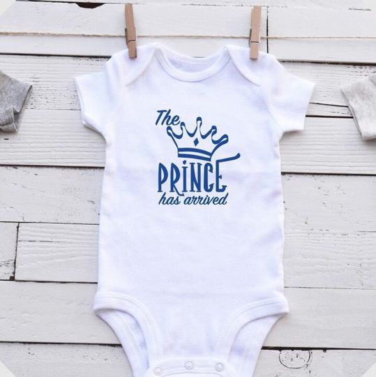 Discover Baby Boy Has Arrived Onesie/The Prince Has Arrived