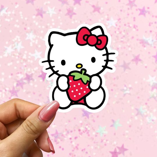 Discover Strawberry Kitty Sticker, Kawaii Kitty Laptop Sticker, Best Friend Gift