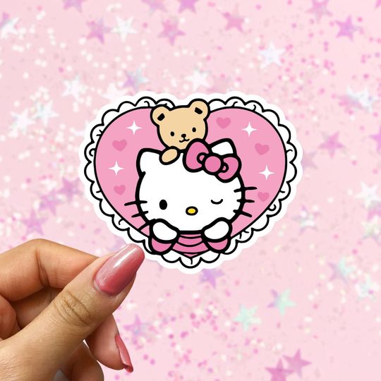 Discover Kitty Heart Sticker, Kawaii Kitty Laptop Sticker