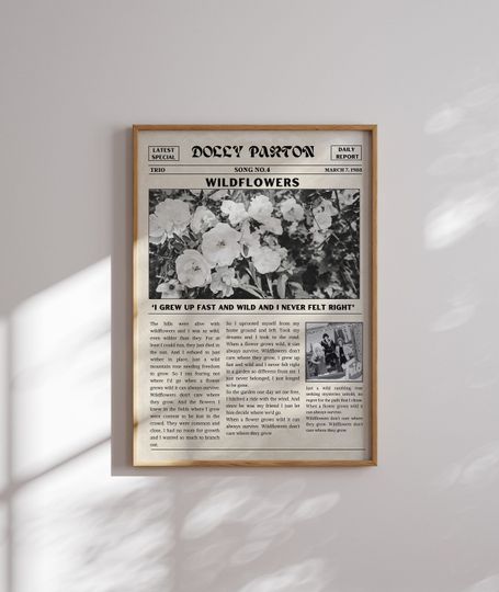 Discover Vintage Dolly Parton Newspaper Wildflowers Song Lyrics