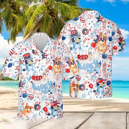 Discover BlueyDad 4Th Of July Hawaiian Shirt BlueyDad Patriotic Shirt