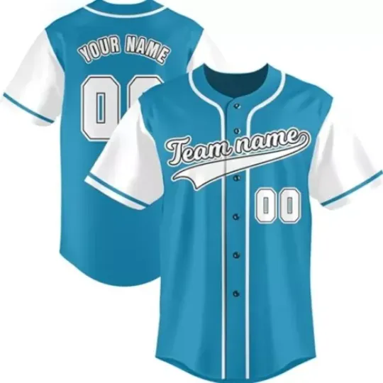 Discover Personalized Blue Baseball Jersey Button Down Shirt, Customized Name Number Sport