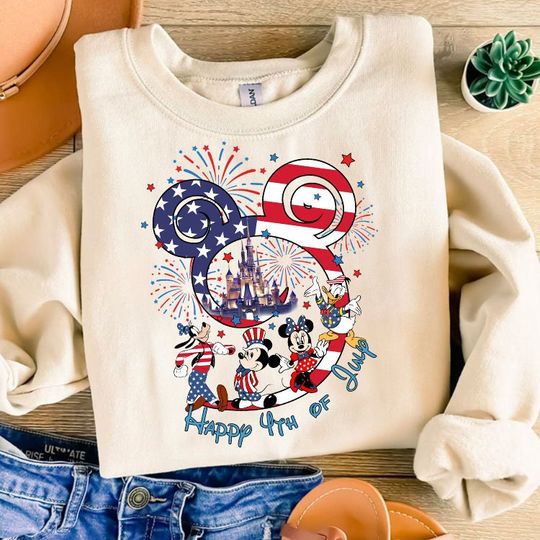 Discover Happy July Mouse Sweatshirt for 4th of July