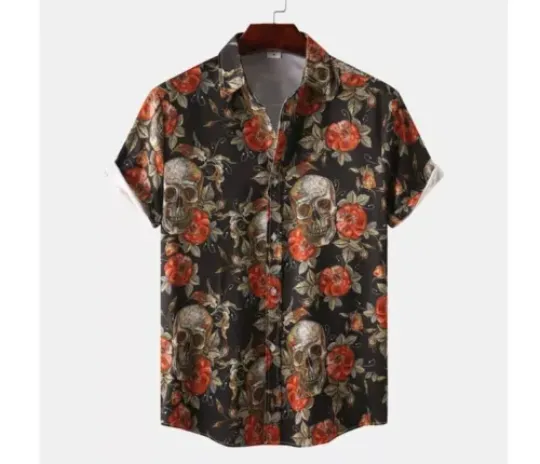 Discover Funny Ghost Print Halloween Shirt Men Short Sleeve Button Down Hawaiian Shirts
